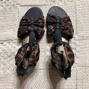 Alex Marie Leopard Print Sandals Zipper and Ankle Straps Flats